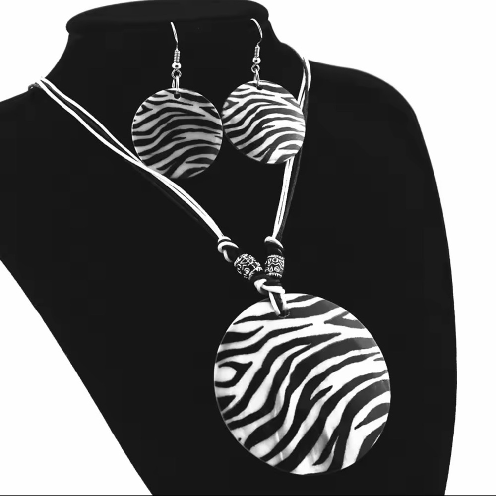 Zebra Print Necklace and Earring Set